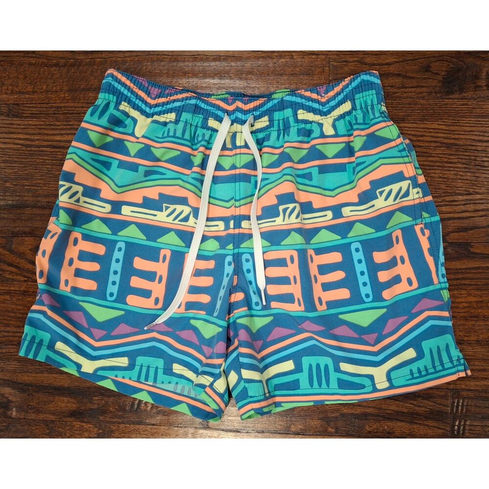 Chubbies Blocks Neon Multicolor Lined Swim Trunks Men's Size Medium